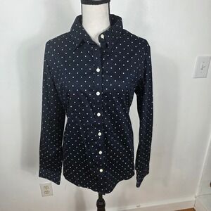 Banana Republic Non Iron Navy White Diamond Print Button Down Shirt Womens 14